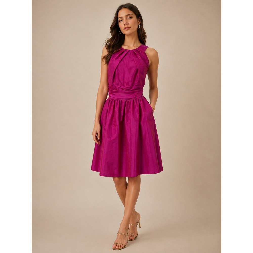 Alfred Sung Cerise Pink Fit Flare Dress 16 Sleeveless Cocktail Party Wedding
